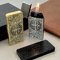Constantine Relief Thin Butane Gas Lighter, Grinding Wheel, Open Flame Inflatable Lighter Cigarette Accessories Men's Small Gift