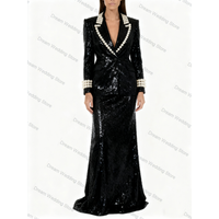 Shiny Sequins Black Women Suit Skirt Set 2 Pcs Blazer+Prom Dress Formal Office Lady Jacket Customized Wedding Guest Coat