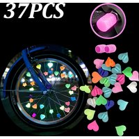 37pcs Glow-in-the-Dark Bike Spoke Decor Kit, Heart Beads & Valve Caps, Ideal Holiday Gift for Cyclists