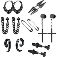 1- 7 Pairs Gothic Cool Black Earrings Sets Piercing Studs Stainless Steel Hoops Cross Hanging Earrings Punk Jewelry Women Men