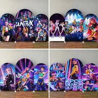Kpop Demon Hunter Arch Backdrop Cover Girl's Birthday Party Decoration BabyShower Kids Cool Stage Photography Background Wall