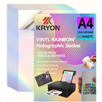 KRYON A4 Rainbow Vinyl Sticker Paper, Waterproof 10/20/30/40/50 Sheets With Inkjet Printers, For Labels, Stickers, Office & Home