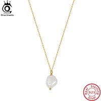 ORSA JEWELS 925 Sterling Silver Pearl Necklace with Irregular Real Natural Baroque Pearl for Women Necklace Jewelry GPN22