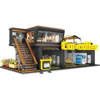 Coffee Auto Repair Shop Coffee Car Club Building Blocks 2496pcs Street View Cafe Store Modular Bricks Toys for Kids Adults Gifts