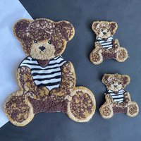 2PCS/Teddy Bear Badges Chenille Applique clothes kids Patch,Cartoon Striped Brown Bear Embroidery Sew On Patches For Clothing