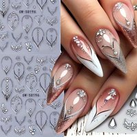 1pc Luxury Silver Heart & Necklace Pattern Nail Stickers 3D French Rhinestone Nail Decals Geometric Circle Totem Nail Supplies *