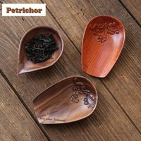 Walnut Solid Wood Relief Plum Blossom Tea Scoop Creative Chahe Shovel Household Appreciation Ladle Green Tea Tableware Craft