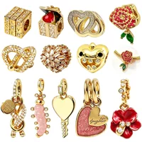 Original Golden Charms 925 Silver Heart Floral Caterpillar Openable Box Beads Fit Bracelet Bag Keychain Pendant Jewelry Making