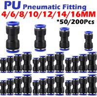 50/200Pcs Pneumatic Fitting Straight Push Plastic Connector 6/8/10/12/14/16mm Trachea Connector PU Air Fittings