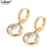 Lokaer High Quality Stainless Steel Round Czech Glass Hoop Earrings for Women Gold Plated Exquisite Wedding Jewelry Gift E26109