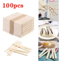 100pcs Natural Wooden Ice Cream Popsicle Sticks Wood Stick Ice Cream Spoon Hand Art Ice Cream Ice Cube Lollipop Cake Tools 93mm