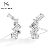 MINTYBOX Moissanite Stud Earrings for Women S925 Sterling Silver Lab Diamond Baguette shape Irregular Earring Engagement Jewelry