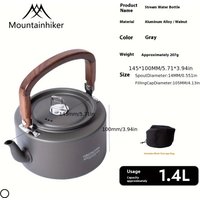 MOUNTAINHIKER Portable Camping Tea Kettle Aluminum Alloy Wood Handle Outdoor Cooking Pot for Hiking Durable Portable Kettle