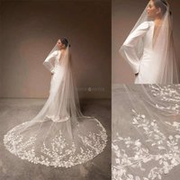 80cm*300m Floral Lace Embroidery Wedding Veil Two Layers Tulle Cathedral Length Bride Bridal Veils with Comb Wedding Accessory