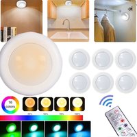 6Pcs RGB Color Under Cabinet Lights Wireless Battery LED Lights Remote Control Dimmable Wardrobe Night Lamp For Bedroom Kitchen