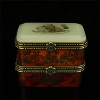 Vintage Chinese White Jade Carving Pattern Double-deck Jewelry Box