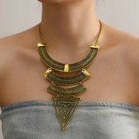 African Ethnic Layered Necklace Gold Tone Geometric Triangle Pendant Textured Multi-Layer Choker Adjustable Chain Party Jewelry