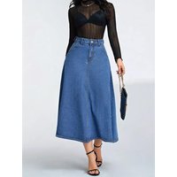 High-waisted denim A-line skirt