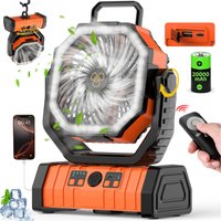 XIAOTREE 20000mAh Battery Operated Fan Portable Rechargeable Desk/Camping Fan with LED Light and Hook Outdoor Fan for Tent