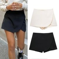 TRAF 2024 Asymmetric Skort for Women Pink Black Skirt mid Waist H-Shape PVC Fabric Citywalk Suitable Batwing Type
