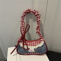 Sweet Lace Bow Prints Ladies Shoulder Bags Women's Contrast Color Lightweight Underarm Bags Pleated Design Female Hobos Handbags