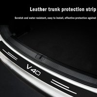 Car Rear Trunk Bumper Guard Plate Protector Stickers for Volvo V40 V 40 Logo Carbon Fiber Leather Anti-Scratch Decal Accessories