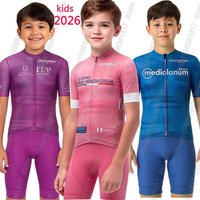 Kids Tour De Italia 2026 Italy Team Cycling Jersey Set Boys Girls Pink Blue Purple White Cycling Clothing Children Bike Suit MTB