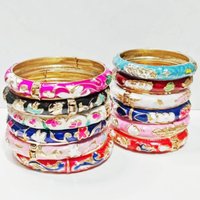 Wholesale Bulk 12 Pcs Enamel Floral Zinc Alloy Open Cuff Bracelets Adult Kids Vintage Stackable Bangles For Boutique Restock