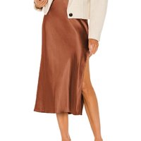 Luxury Acetate Satin Skirt Stretch Midi Slit Skirt for Women Split Hem Elegant Chiffon Like Skirt Day to Night Versatile Bottoms