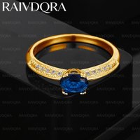 18K Gold Plated Blue Zircon Fine Ring For Women Fashion Jewelry Charm Grace Wedding Engagement Accessories