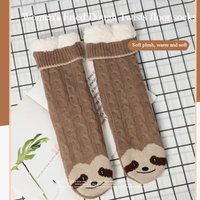 Fuzzy Thermal Socks Women Winter Funny Cat Dog Sloth Cute Kawaii Non Slip Cartoon Sleeping Soft Comfy Female Floor Slippers Sock