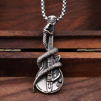 Fashion Retro Creative Guitar Snake Pendant 316L Stainless Steel Punk Hip Hop Men Women Animal Necklaces Jewelry Gifts Wholesale
