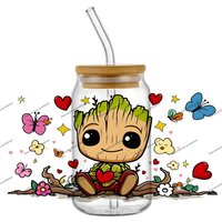 Popular Lovely Cartoon Little Groot 16oz UV DTF Transfer 3D Sticker Waterproof Decals Glass Can Cups Craft DIY Creative