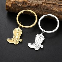 Western Cowboy Boot Keychain Stainless Steel Western Style Star Boot Charm Key Ring Cowgirl Cowboy Fashion Jewelry Gifts