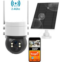 Tuya Smart Life APP 3MP WiFi Battery Solar Auto Motion Tracking PIR Surveillance Security Outdoor PTZ Color Night Vision Camera