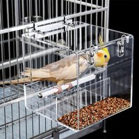 Practical Transparent Bird Automatic Feeder Spill-proof Cup with Hooks Parrot Food Box Hanging Acrylic Bird Feeder for Bird