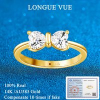 14K Gold Bowknot Rings For Women Heart Shaped Cut Moissanite Wedding Band Delicate Charm Bow Ring Finger Engagement Jewelry