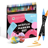 Arrtx 64 Colors Acrylic Paint Pens, Brush and Fine Dual Tip Acrylic Markers, Water Based Acrylic Marker Supplies for Painting