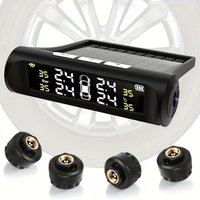 Wireless Solar TPMS Tire Pressure Monitor System with 4 External Tire Valve Cap Sensors, Real Time Bar PSI Temp Display