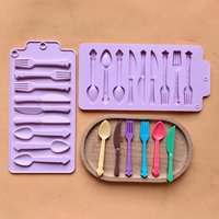 Fork and knife-shaped silicone molds for DIY chocolate, candies, puddings, desserts, cakes, decorations, cookies, and baking