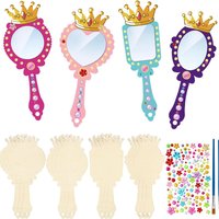 12pcs Wooden Mirror Craft for Kids Decorate You Own Princess Mirrors DIY Paint Wooden Hand Mirror Birthday Gift Party Supplies