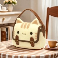 Cute Plush Cat Handbag Cute Stuffed Animal Handmade Backpack Large Capacity Shoulder Bag