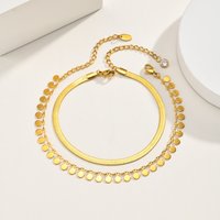 Vnox Stainless Steel Anklet for Women, Gold Color Round Disc Fringe & Flat Snake Chain, Waterproof Adjustable Ankle Bracelet