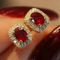 Exquisite Gold Color Stud Women's Earrings Classic Fashion Square Inlaid Red White CZ Engagement Wedding Jewelry