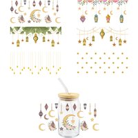 Ramadan UV DTF Wrap Transfer Stickers Golden Moon Stars Design DTF Wrap For Bottles Cups DIY Waterproof Decal