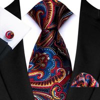 Mens Necktie Luxury Floral Paisley Novelty Wedding Business Neck Tie For Men Hanky Cufflink Tie Set For Daily Wear Party Gift