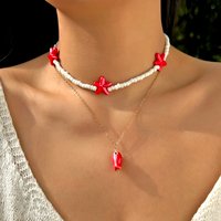Bohemian Ceramic Small Fish Starfish Chain Necklace for Women Handmade Beaded Double Layer Necklace Friendship Jewelry GIfts