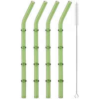 4pcs High Borosilicate Glass Straw Reusable Eco Friendly Drinking Straws Set Bubble Tea Smoothies Bar Accessories