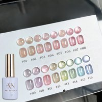 MIANEL 12ML Ice Clear Whitening Glass Beads Cat Eye Magnetic Gel Nail Polish Winter Clear Cat Eye Nail Polish Blue Nails