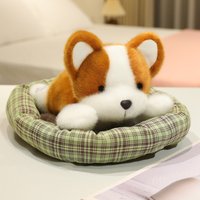 20/26CM Cute Lazy Puppy Plush Dog Doll Realistic Schnauzer Golden Retriever Corgi Sleep On the Pet Bed Kawaii toys